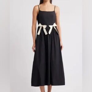 Moon River Black Midi Dress with Cream Bows